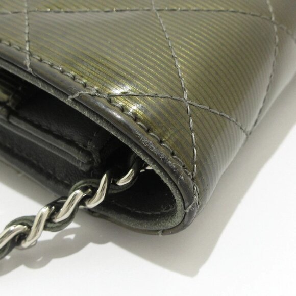 Auth CHANEL Matelasse - Khaki Gray Patent Leather Leather Other Style Wallet - Picture 7 of 13